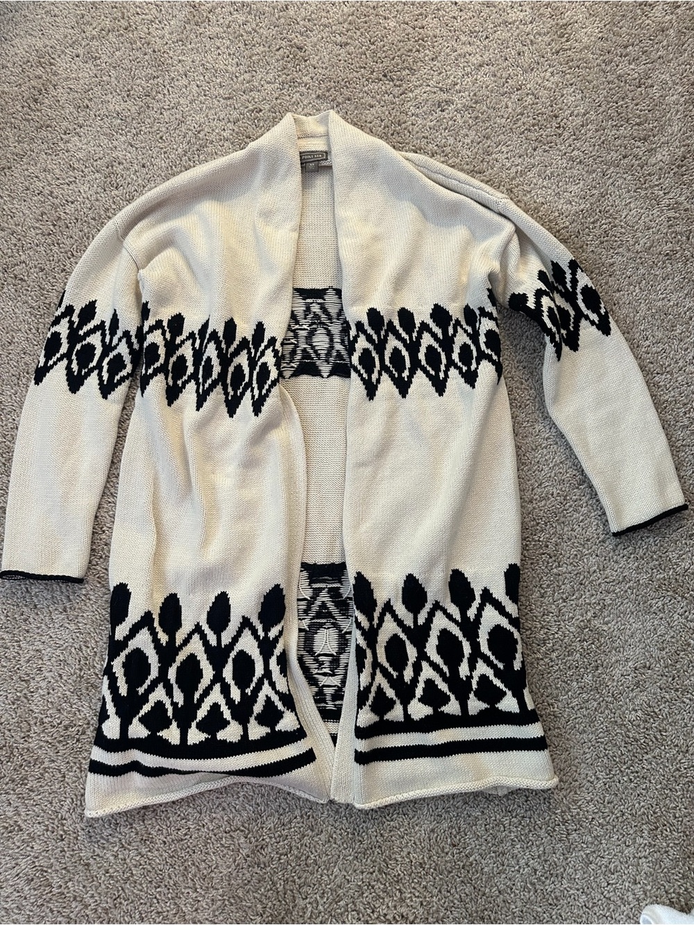 Point Sur by J. Crew Open Front Cotton Cardigan XS Cream Black Geometric Knit